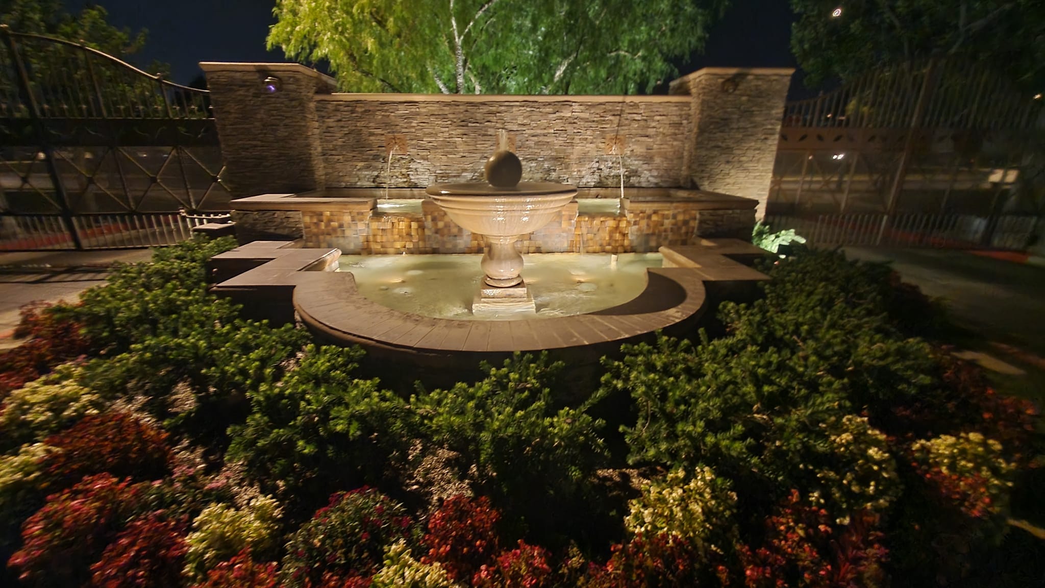 Completed illuminated fountain and landscape feature